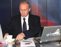 Владимиру Путину задали более 150 тысяч вопросов. За два с лишним часа он успел ответить всего на 38. Фото: Константин Завражин